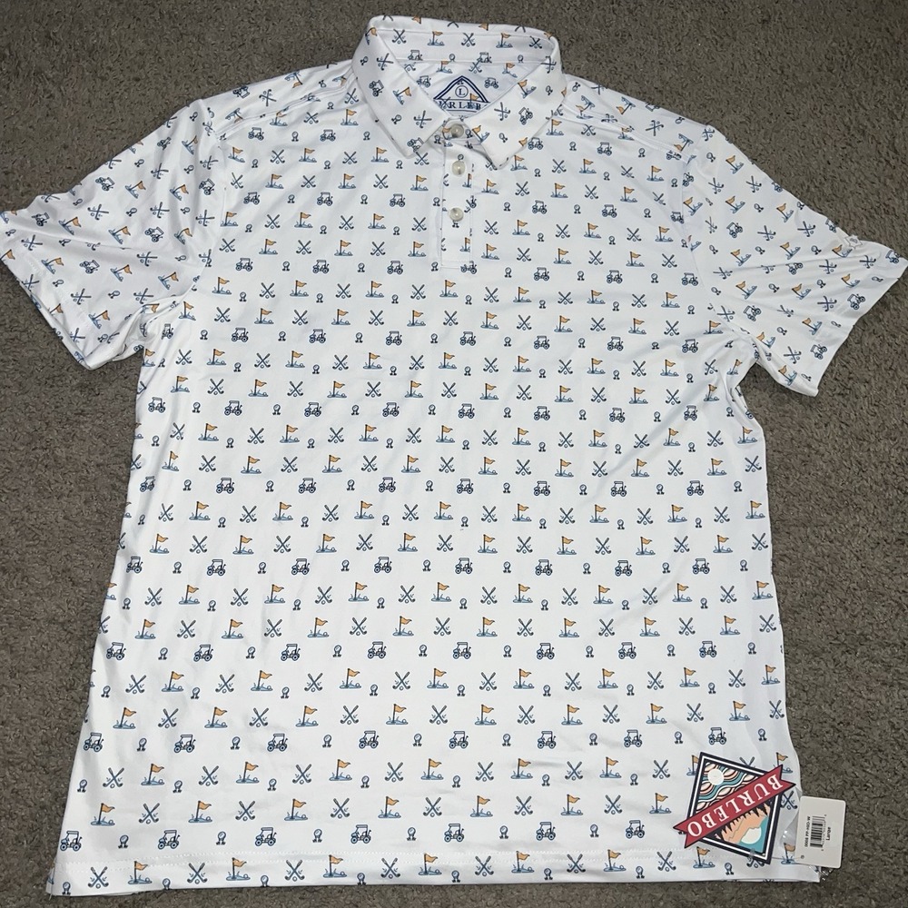 Burlebo Performance Polo Golf Shirt Men's Large White All Over Hole In One Print